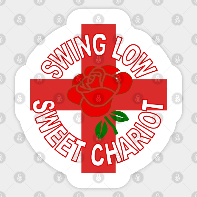 Red Rose Over A Red Cross And Sweet Chariot Quote Sticker by taiche